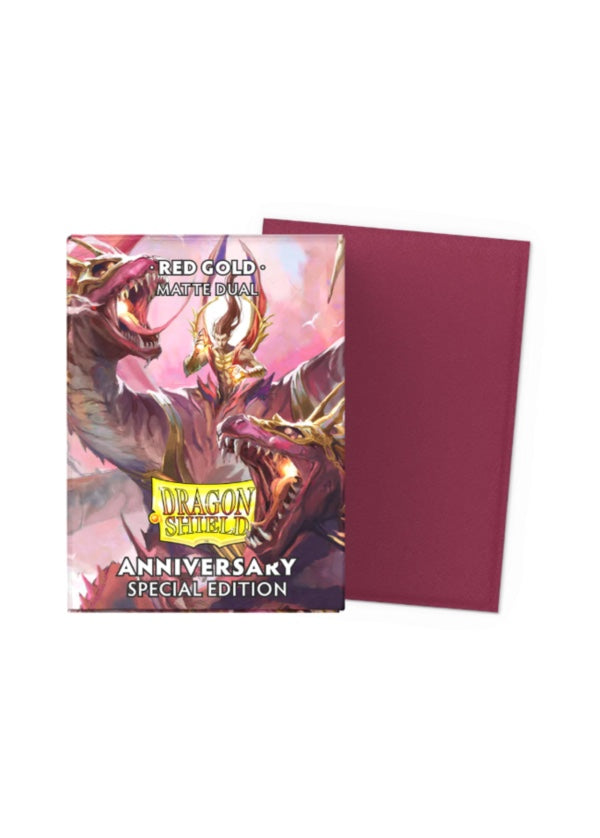龍盾卡套 | Dragon Shield Card Sleeves | 100 Standard Size | Special Edition | Matte Dual Red Gold