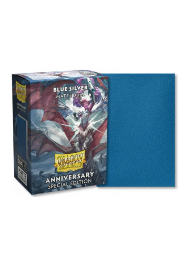 龍盾卡套 | Dragon Shield Card Sleeves | 100 Standard Size | Dual Matte | Blue / Silver